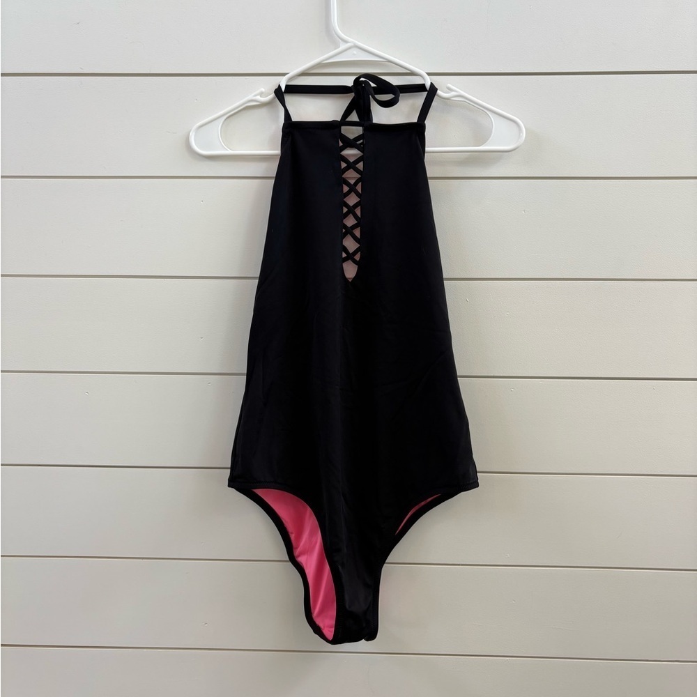 PINK Victoria's Secret Black and Pink One Piece Swimsuit